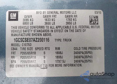 2010 Chevrolet Silverado 1500 Lt z USA, uszkodzony, nr VIN 1GCSCSE07AZ200116